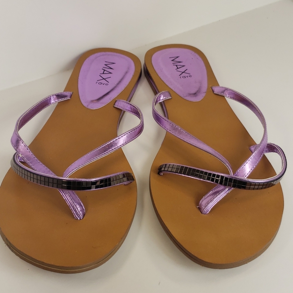 Womens Metallic Purple Flat Sandals Size 9